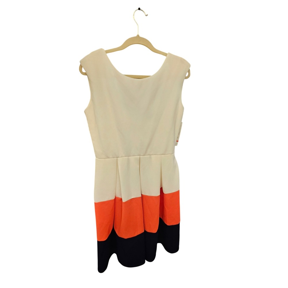 Tiana B Colorblock Fit and Flare Dress Size 8 Cream Coral Navy Textured Knit NWT